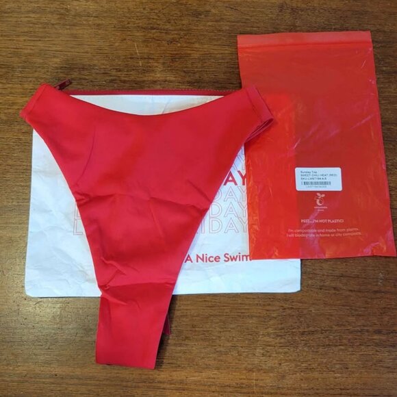Left On Friday Throwback Thong Swim Bottom Size S Red (Sweet Chili Heat) - Picture 1 of 6
